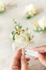Ling’s Moment Ivory&Greenery Eucalyptus Boutonniere for Men Wedding with Pins…