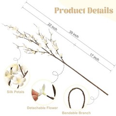 4Pcs Cherry Blossom Branches Artificial Flowers for Spring Summer Indoor White