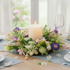 MOYEE Candle Holder Centerpieces for Tables,Candle Purple Trumpet Flower Wreath