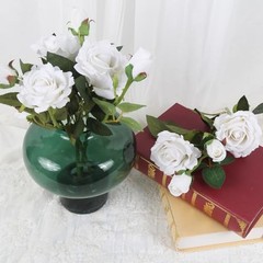 Artificial Rose Flowers 14.2” 5 Pcs Silk Roses with Stems Real Look for White