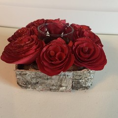 Wood Birch Roses Candle Ring with tea light Wedding Center pieces Decorations