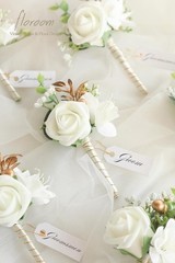 6x Ivory Foam Rose Boutonniere Groom Wedding Boutonnieres for Men Set with Pins