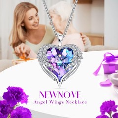 Preserved Real Purple Rose with Angle Wings Necklace, Forever Small, 1-purple