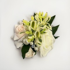 Handmade Rose Pink and White Corsage for Wedding Bridesmaid
