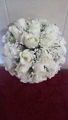 PEARLS AND MORE PEARLS ROSE WEDDING BOUQUET- IVORY/SILVER -2 PEARL BROOCHES