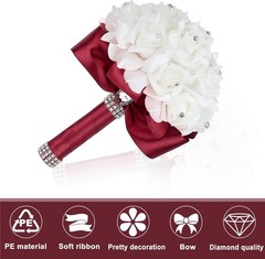 Ramo Grande De Flores De Novia Artificial Con Rosas Dama De Honor Bodas Fiestas