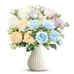 Mixed Colors Artificial Peony Flowers Fake White,champagne, Pink-purple , Blue