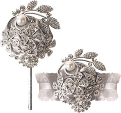 Wrist Corsage with Peal and Rhinestone Corsage and Boutonniere Set for Wedding,P