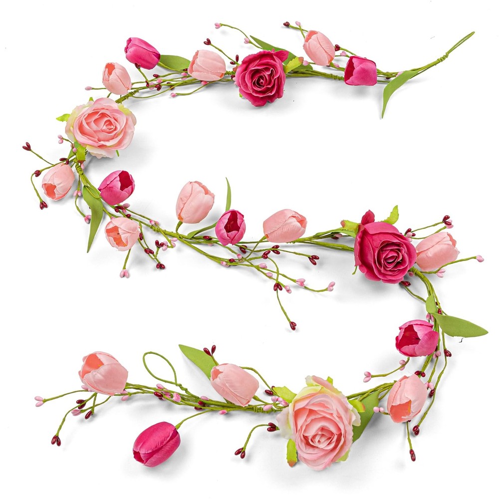 5 FT Valentines Day Decorations Romantic Valentine Flower Garland Pink Red