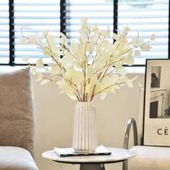3 PCS Artificial Eucalyptus Stems 33″ Long Cream White Fake Leaves – 3 Pieces