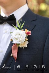Set of 6 Terracotta & White Artificial Flower Boutonnieres for Men, Wedding &…