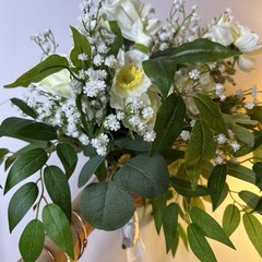 White Artificial Bridal Bouquet Roses Baby’s Breath Eucalyptus Wedding Florals