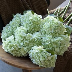 4PCS Artificial Flowers Large Hydrangeas Flowers Latex Bouquet 4Pcs Light Green