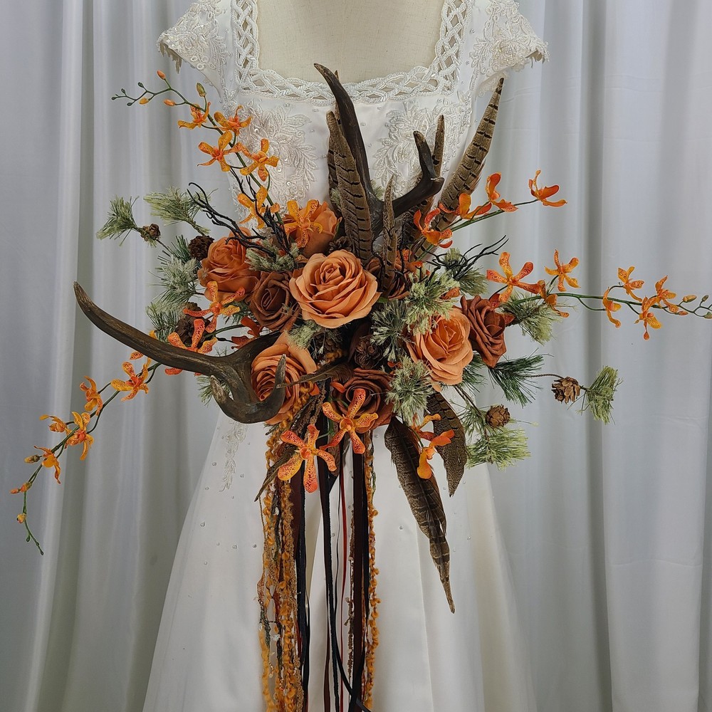 Antlers and Autumn Boho Faux Silk Wedding Bouquet