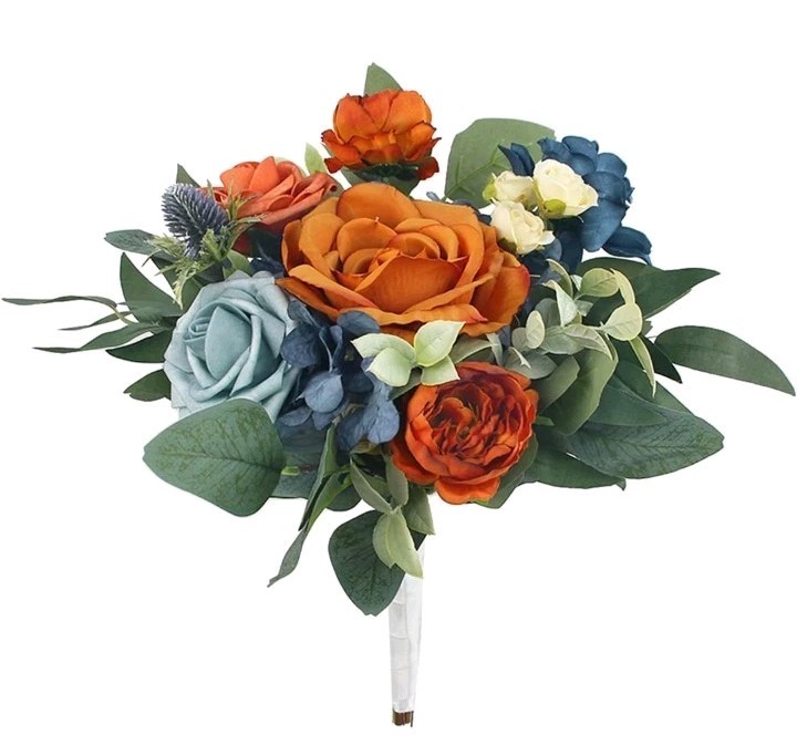 Rinlong 1Pc Fall Wedding Bouquets for Bridesmaids Bride Terracotta Navy Blue…