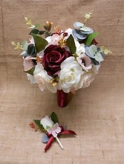 Wedding Silk Flower Bridal Bouquets Package Ivory Dusty Pink Blush Burgundy