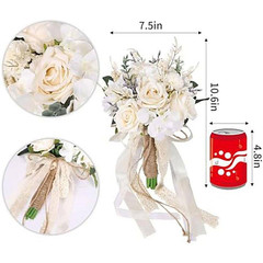 Artificial Wedding Bouquet 11.8 in White Champagne Roses Bridal Bridesmaid Decor