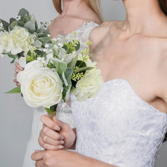 Set of 6 Ivory White Artificial Rose Wedding Bouquets for Bride & Bridesmaids
