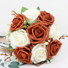 Set of 6 Artificial Bridesmaid Bouquets – Burnt Orange & White Floral Decor