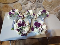 Cascading Bridal Bouquet, 5 Round Bridesmaids Bouquets, 1 Toss Bouquet