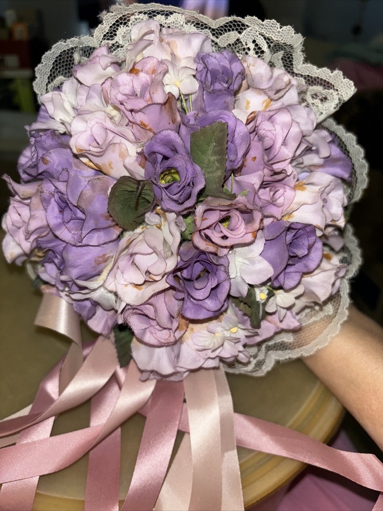 Bride Bouquet Purple Pink & Lavender Roses Handmade Bouquet, See Description