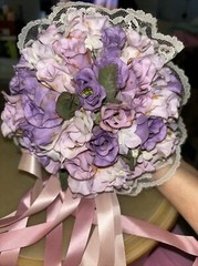 Bride Bouquet Purple Pink & Lavender Roses Handmade Bouquet, See Description