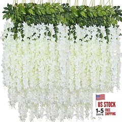 Artificial Wisteria Hanging Flowers Fake Wisteria Flower Garland Silk 12 White