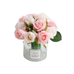 Artificial Roses Flowers 12 Heads Arrangement Silk Bouquet Pink With Champagne