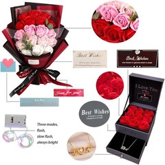 Preserved Red Rose Flowers with Love Necklace Gifts for Women Mom Birthday Prom