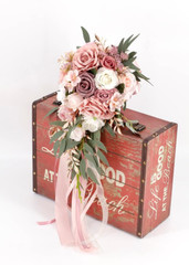 Dusty Rose Cascading Bridal Bouquet – Artificial Silk Flowers for Weddings