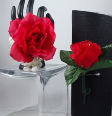Prom Wrist Corsage & Boutonniere Artificial Red and White Flower Diamond