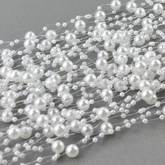 60 Meter White Pearl Beaded Garland Wedding Bouquet Decoration Craft on Spool