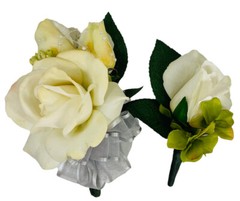 Formal Corsage & Boutonniere Very Realistic Artificial Rose White Faux Flower