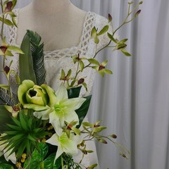 Green Tropics Boho Faux Silk Wedding Bouquet