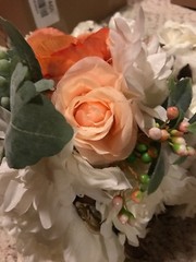 Ashland Straw Basket & 5 Floral Bunches NWT Roses Cotton Wedding bouquet Decor