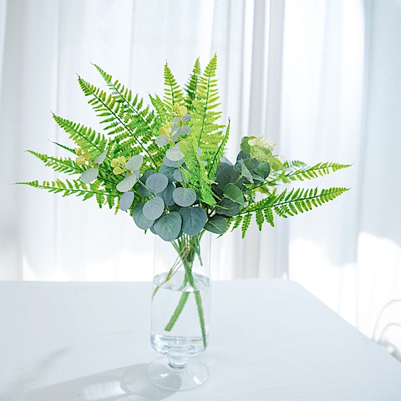 2 GREEN 19″ Faux Boston Fern Artificial LEAVES Greenery STEMS Party Decorations