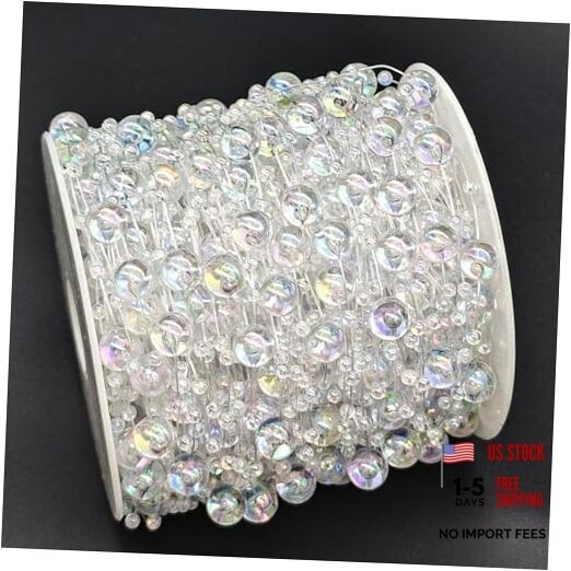 99feet Artificial Pearl Beads Garland for Christmas Tree Plastic Beaded Clear