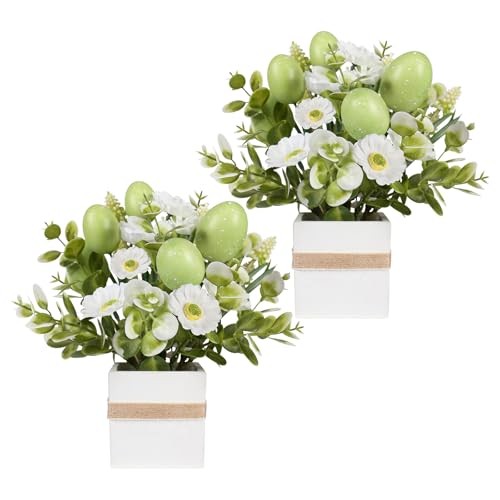 JIALEIXI Easter Decorations, 2 PCS Easter Artificial Flower Egg Potted Green