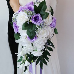 Bridal Artificial Rose Bouquet Silk Flowers Bridesmaid Drop Shape Decor
