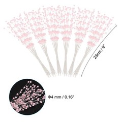 60 Pcs 4mm Pearl String Bouquet Pearl Stick Stems Bouquets Garland Spray, Pink