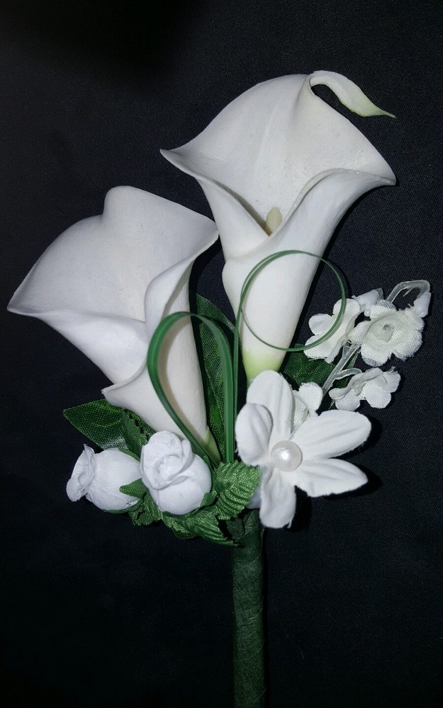 Wedding double calla lily grooms best men father boutonniere
