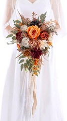 12 Inch Cascade Wedding Bouquets Bride Fall Burnt Orange Cascading Bridal