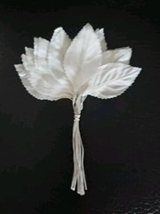 12 White Satin Fabric Roses 20+ White Leaf Leaves Wedding Bridal Bouquet Vtg?