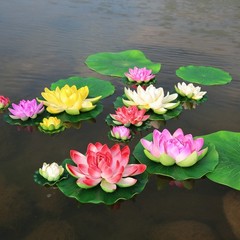 6/9 Floating Foam Lotus Flowers Artificial Plants water Lily Pads Pond Decor