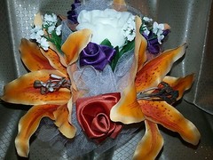 Wedding 21 pc bridal bouquet orange stargazer lily white ivory