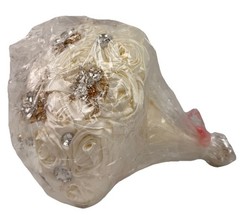 Handmade Ivory Silk Rose Bridal Bouquet 8.7” w/Rhinestones | Brand New Sealed