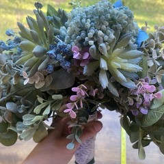 Bridal Wedding Bouquet Budget Friendly Handmade Faux Florals Blue Purple Green