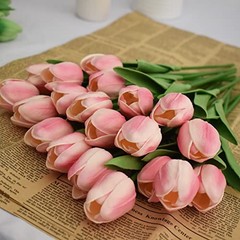 20pcs Artificial Tulips Flowers Fake Faux PU Tulip Bouquet Real Light Pink 20