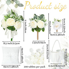 Ivory Rose Wedding Flower Set: Bouquets, Boutonnieres & Petals for Ceremony