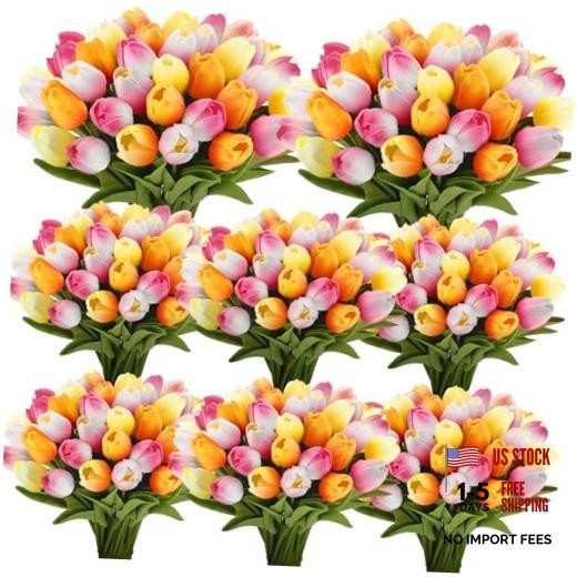 pcs Artificial Tulip Flowers Fake PU Tulips Faux Latex 1 Head 64 Multi Color